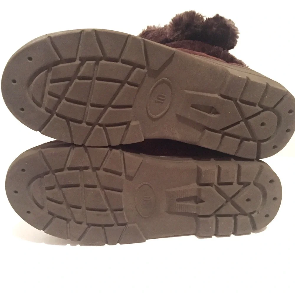 Furry Fuzzy Genuine Leather Pull-on Women’s Winter Boots Size 10 Brown